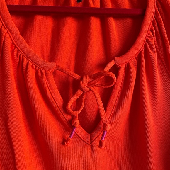 Anthropologie Bright Orange Peasant Tie Neck Dress Size M - Picture 3 of 7